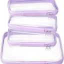 4 Pcs Clear Zipper Pouches,Hard Shell Zipper Case, Toiletry Bag for Travel, CLear Diaper Bag, Toiletry Pouch, Travel Organizer, Cosmetic Bag,Toy Storage Bins (M+3S) (Lavender)