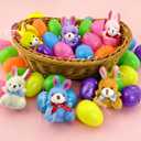 Abakuku 12 Pcs Prefilled Easter Eggs Plush Toy, 2.35in Bright Colorful Eggs Prefilled with Variety Plush Bunnies Easter Basket Stuffers Party Favors Gift Bags