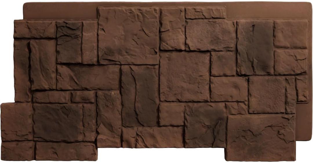 Ekena Millwork 49"W x 24 1/2"H x 1 1/4"D Castle Rock Stacked Stone, StoneWall Faux Stone Siding Panel, Canyon Brown