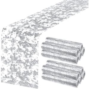 Mixweer 10 Pieces Metallic Table Runner 11 x 110 Inches Sequin Table Runners for Thin Mesh Decorations Party Wedding Birthday Bridal Shower Event(Silver)