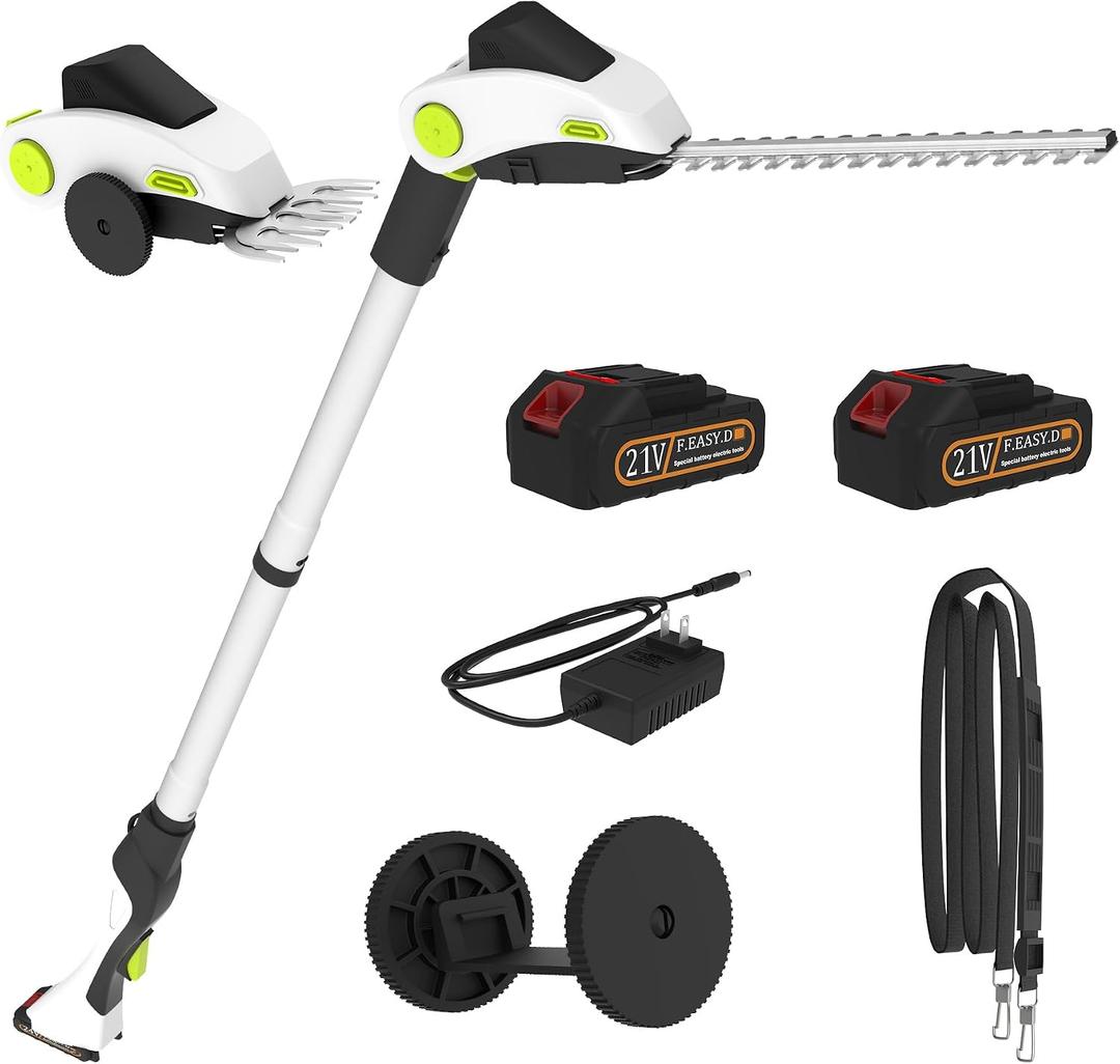 2-in-1 Electric Hedge Trimmer Cordless, 2.2-4.5FT Adjustable Detachable Pole Battery Powered Hedge Trimmer with 2X 1.5Ah Batteries & Charger Included for Bush & Shrubs Pruning