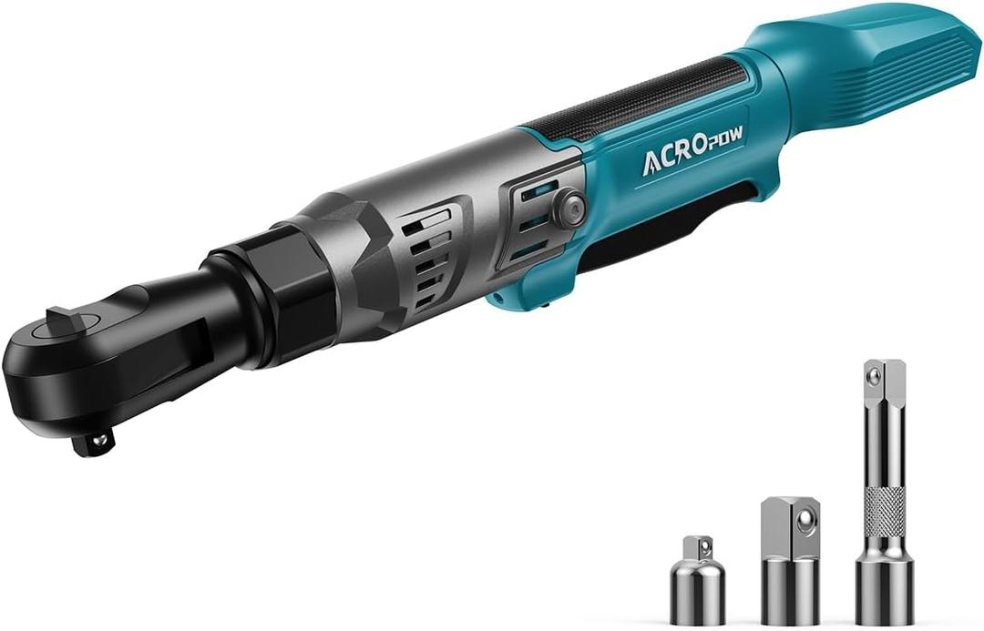 ACROPOW 3/8" Cordless Ratchet Wrench, Compatible with Makita 18V Battery, 74Ft-Lbs Brushless Motor Electric Ratchet with Variable Speed, 1/2" & 1/4" Adapters, 3" Extension Bar (Tool Only)