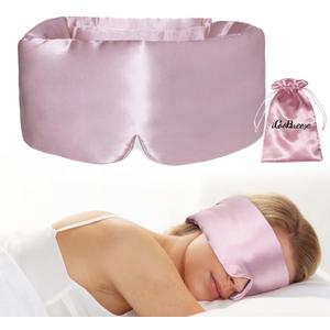 100% Natural Silk Eye Mask for Women Men, Soft Pressureless Cooling Blackout Eye Covers for Sleeping, Large Size Sleep Mask fits All Heads Adjustable, 1PC, Lotus Pink