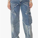 Women's Wide Leg Jeans High Waisted Star Patchwork Baggy Straight Denim Pants Streetwear Y2K, Size L