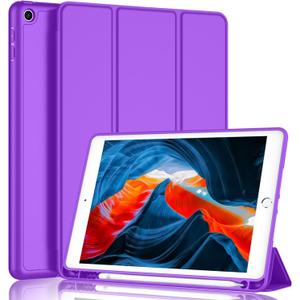 iMieet iPad 9th Generation Case 2021/iPad 8th Generation Case 2020 10.2 Inch with Pencil Holder, iPad 7th Gen 2019 Case with Soft Baby Skin Silicone Back, Auto Wake/Sleep Cover (Grape Purple)