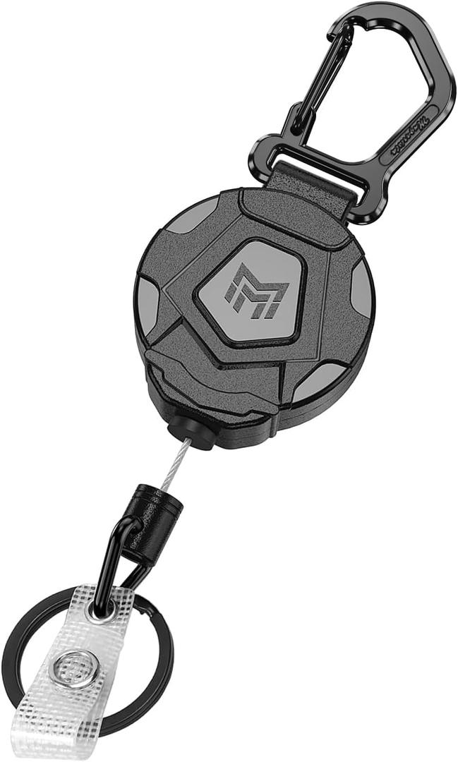 MNGARISTA Retractable Keychain, Heavy Duty Carabiner Badge Holder, Tactical ID Badge Reel with 31.5 Steel Retractable Cord, 8.0 oz