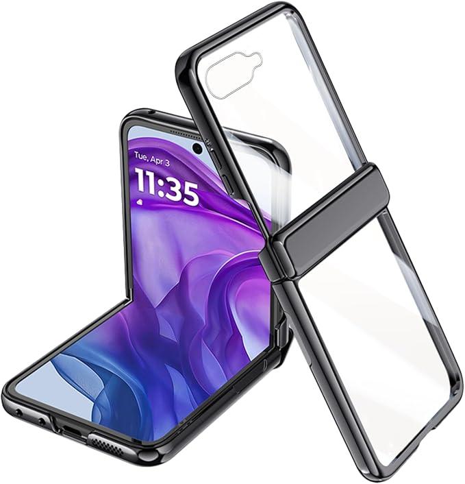 for Motorola Razr 2024 Case with Hinge Protection, All-Inclusive Crystal Clear Case with Integrated Screen Protector Scratch-Resistant Slim Protective Cover for Motorola Razr 2024 Black