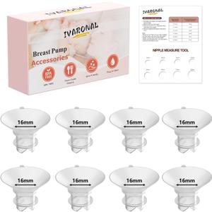 8pcs 16mm Upgraded Flange Insert Compatible with Momcozy M9/M6/M5/V1 pro/V2 pro/S12 pro Pumps, Fit for Spectra/Medela/eufy/TSRETE/Elvie/Lansinoh Breast Pumps,Flange Sizing Kit Silicone Flange Insert
