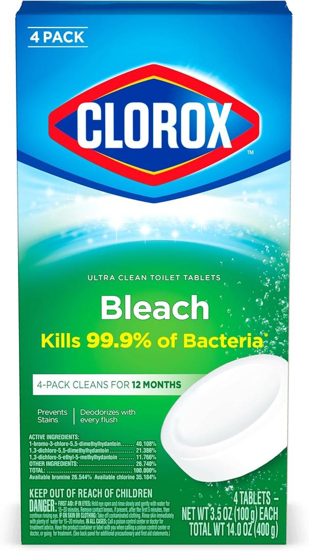 Clorox Ultra Clean Toilet Tablets Bleach 4 Count, 3.5 Ounces Each