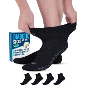 Doctor's Select Diabetic Ankle Socks with Grippers for Men and Women - 4 Pair 1/4 Length Neuropathy Socks for Women (Large)