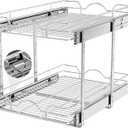 OCG 2 Tier Pull Out Cabinet Organizer (14" W x 21" D), Pull Out Drawers for Kitchen Cabinets, Pull Out Shelves for Base Cabinet Organization in Kitchen Bathroom Pantry, Chrome Finish