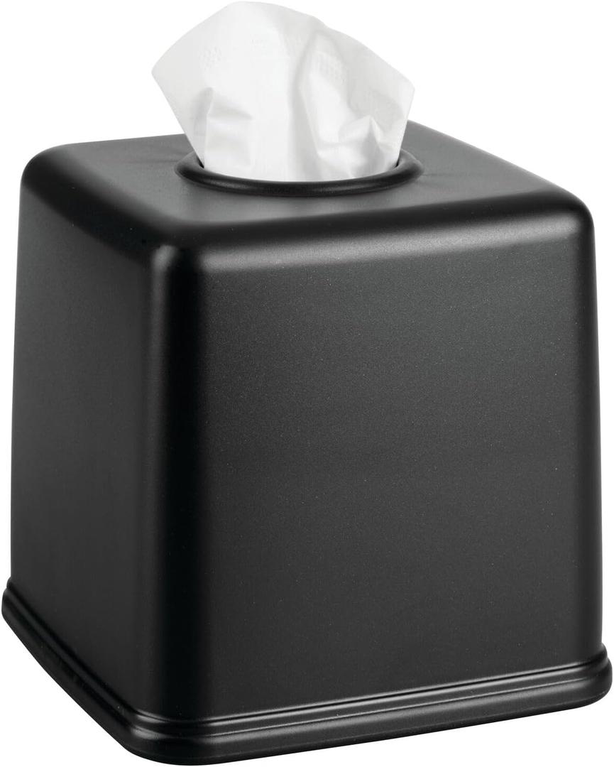 mDesign Plastic Square Facial Tissue Box Cover Holder for Bathroom Vanity Countertops, Bedroom Dressers, Night Stands, Desks and Tables - Black
