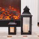 NEEDOMO LED Lanterns Decorative Outdoor&Indoor, Set of 2 Large Bronze Metal Lantern Decor with LED Candle, Lantern Decor for Porch, Patio, Garden, Balcony, Wedding, Spring Decorations (NO Glass)