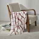 CREVENT 50"X60" Farmhouse Breathable Soft and Warm Chenille Plaid Throw Blanket for Sofa Couch Bed, Home Decoration Throw with Tassles (Red & White)