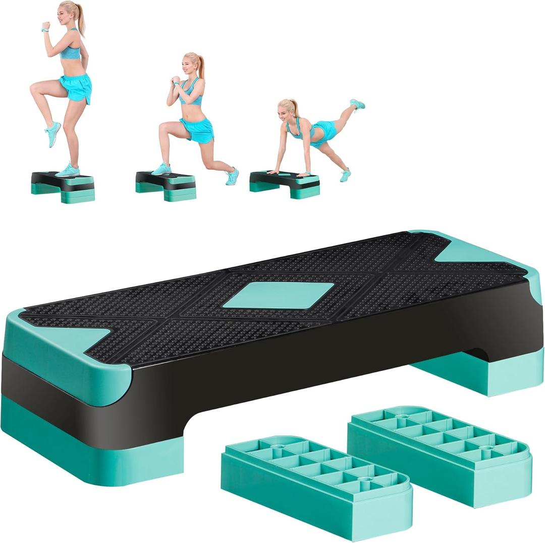 HomGarden 31" Adjustable Workout Aerobic Stepper in Fitness & Exercise Step Platform Trainer Stepper w/Risers Adjust 4"-6''-8'' (Green)