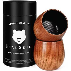 Charred Wooden Bourbon Drinking Glass, Whiskey Tumbler, Bourbon Gifts for Men - Wooden Old Fashioned Glass | Great Whiskey Gifts for Men