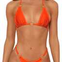 Sexy Bikinis for Women 2 Piece Bikini Spaghetti Strap Swimsuits Solid Color Bathing Swimwear Triangle Bathing Suit (Small, Orange)