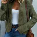 Dokotoo Women's 2026 Fashion Casual Open Front Long Sleeve Chunky Knit Cardigans Sweaters Outerwear Coats (Green, M)