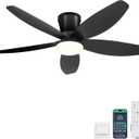42" Ceiling Fans with Lights-Low Profile Ceiling Fan with Light and Remote/APP Control,Flush Mount,DC Reversible,LED Dimmable Black Ceiling Fans for Bedroom,Indoor/Outdoor Patio Use