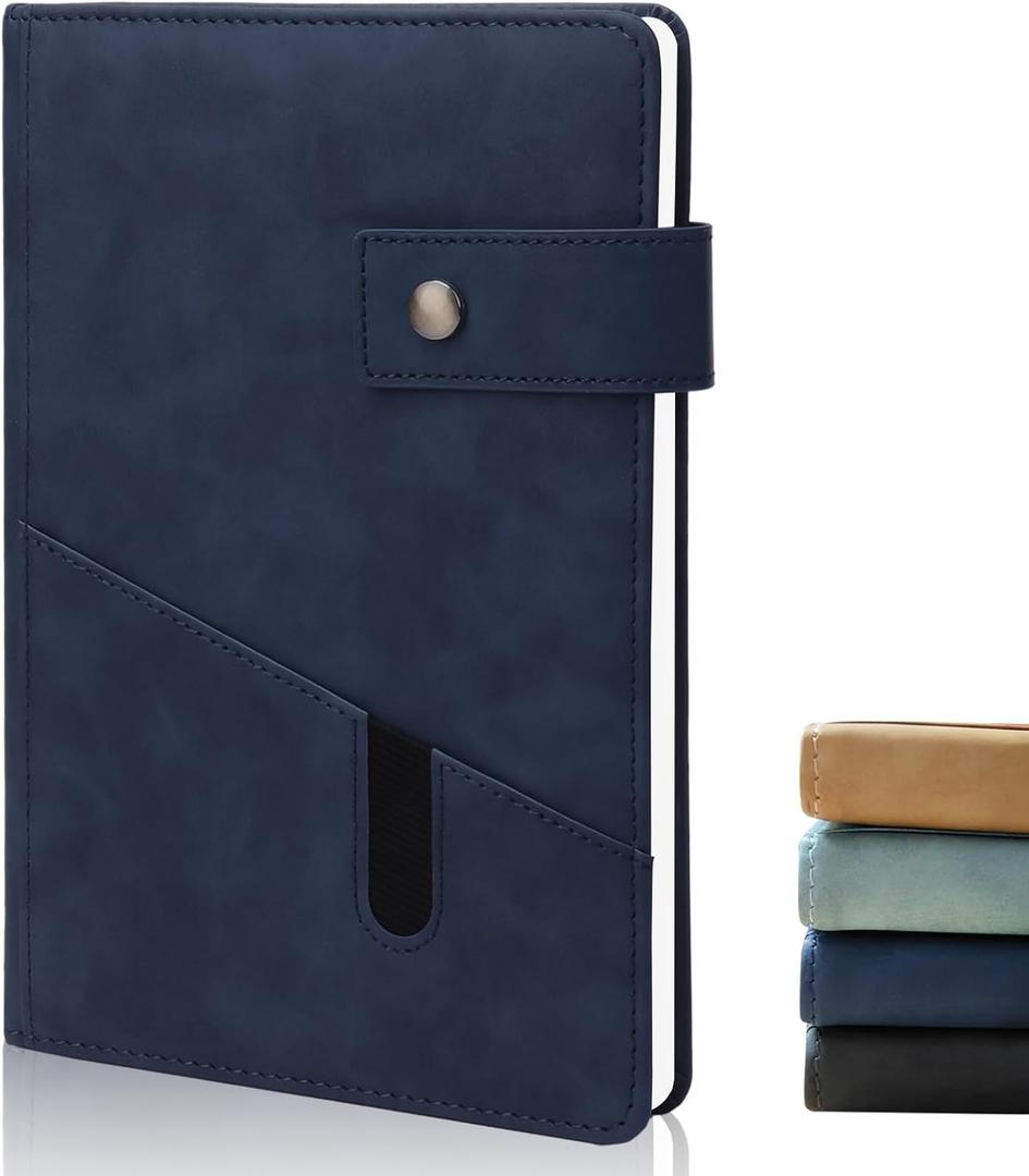 Hardcover A5 Leather Journal Notebook for Women Men, Front Pocket Journals for Writing, 100gsm 200 Pages Thick Lined Notebooks for Note Taking, Work, Business,Travel,Office, School, Daily Journal