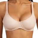 Unlined Bras for Women Balconette Bra Underwire No Padding Smooth Scoop Neck (Pink)