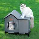 Weatherproof Heated Cat House for Outdoor in Winter, Elevated Outdoor Cat Shelter for Feral Cat, Insulated Cat Bed for Outside Stray Cat Kitty, 20x13x16 inches, Grey, Heated
