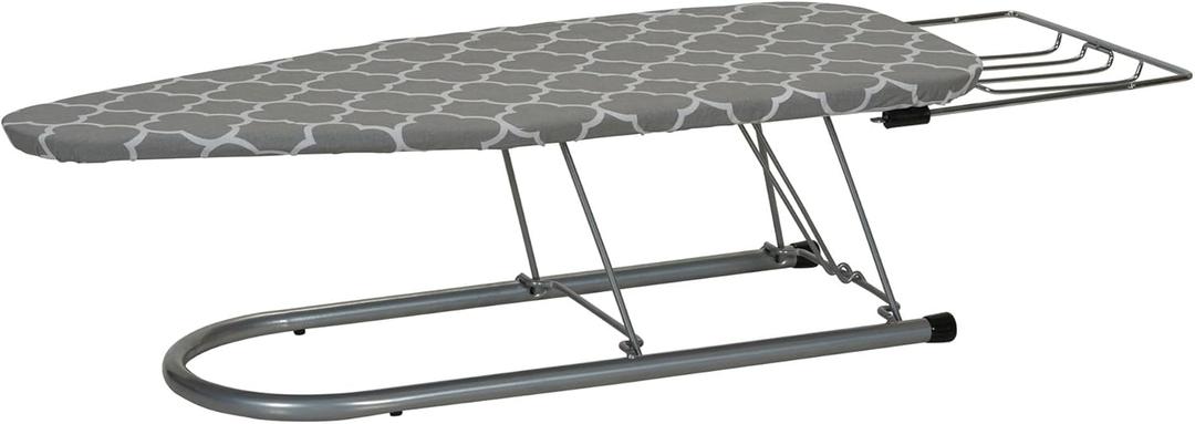 Household Essentials Steel Top Table Top Ironing Board with Iron Rest, Steel Mesh with Cotton Cover, Gray and White (Grey/White)