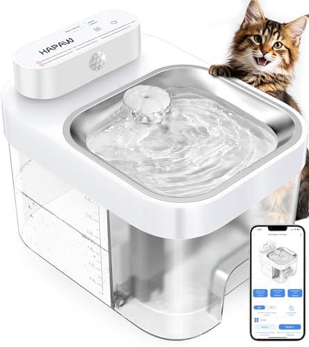 HAPAW Cat Water Fountain, App Monitoring Wastewater Separation Pet Water Fountain, No Filter, 5000mAh Battery & Plug-in, 3L/101oz Smart Wireless Automatic Water Dispenser for Cats Indoor, 2.4G Wi-Fi