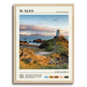 KISSFOX OAK Wood Framed Wall Art Wales Wall Decor Coastal Canvas Art Lighthouse Pictures Landscape Paintings Travel Posters Aesthetic Artwork For Bedroom Office Living room