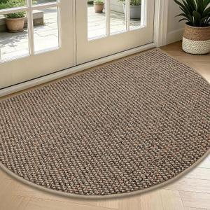 BEQHAUSE Dirt Trapper Door Mat 36" x 60" Half Circle Non Slip Washable Doormats Entrance Rugs Absorbent Welcome Low Profile Floor Mats for Front Back Door and Entryway, Taupe