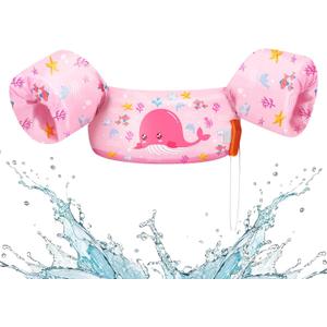 HeySplash Swim Vest for Kids, Toddler Pool Floaties, Children Swimming Vest with Adjustable Strap, Swim Jacket Water Wing Arm Float, Puddle Sea Beach Boat Jumper Boy Girl Baby (B Pink Big Whale)