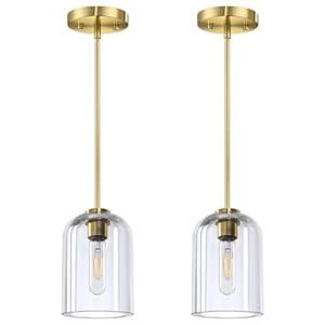 Doraimi Lighting 2 Pack 1 Light Kitchen Island 5.1" Clear Crystal Glass Pendant Light Fixture, Modern Classic Hanging Pendant Lamp Gold Finish Farmhous for Dining Room Over Sink Bedside