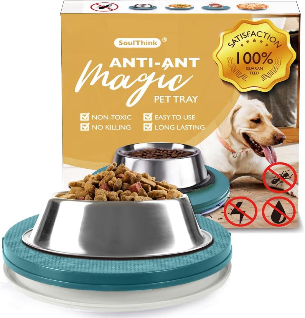 SoulThink Ant Proof Cat Dog Bowl Tray - New Innovation Anti Ant Pet Food Dish Indoor No Chemical No Water Needed Different from Traditional Ant Trap (Turquoise Green)