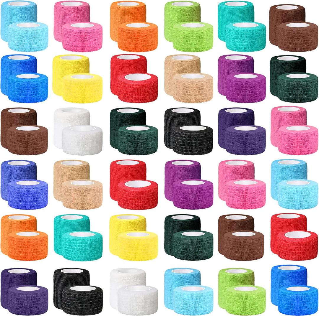 96 Pcs 1" x 5 Yard, 2" x 5 Yard Self Adhesive Wrap Bandages Bulk Breathable Athletic Tape Elastic Cohesive Bandage Adhesive Wrap Roll for Stretch Athletic Sports Wrist Ankle (Multicolored)