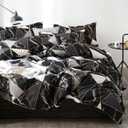 Cottonight Black Queen Comforter Set Geometric Black Marble Bedding Comforter Set Full Plaid Cotton Modern Lightweight Black White with Gold Lines Comforter for Women Men