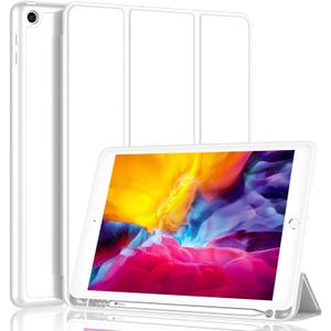 iPad 9.7 Case (2018/2017 Model, 6th/5th Generation), Smart Cover with Pencil Holder and Soft Baby Skin Silicone Back and Full Body Protection, Auto Wake/Sleep Cover (White)