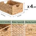 Water Hyacinth Pantry Baskets Set of 4, 12.5 x 9.5 x 6in Hanging Wicker Storage Baskets for Shelves, Pantry Baskets, Bathroom Shelves Storage Basket