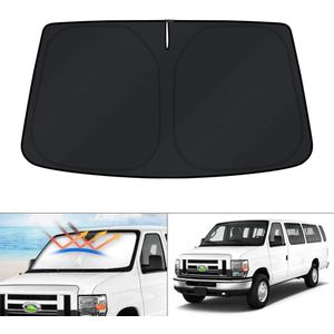 KUST Windshield Sun Shade for 1992-2025 2026 Ford Econoline E-Series Van & Motorhome E-150 E-250 E-350 E-450 Accessories Sun Shade Window Sun Visor Protector Foldable Blocks UV Rays Keep Car Cooler