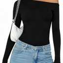 Avidlove Women Off the Shoulder Long Sleeve Bodysuit Double Lined Thong Body Suits Tops Soft Sexy Outfits, S