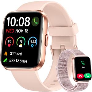 Woneligo Smart Watch for Women, Answer/Make Calls, Alexa Built-in, 1.85" Touch Screen Fitness Tracker for Android & iPhone, Heart Rate/Sleep/SpO2 Monitor Smartwatch, Waterproof (Rose Gold)