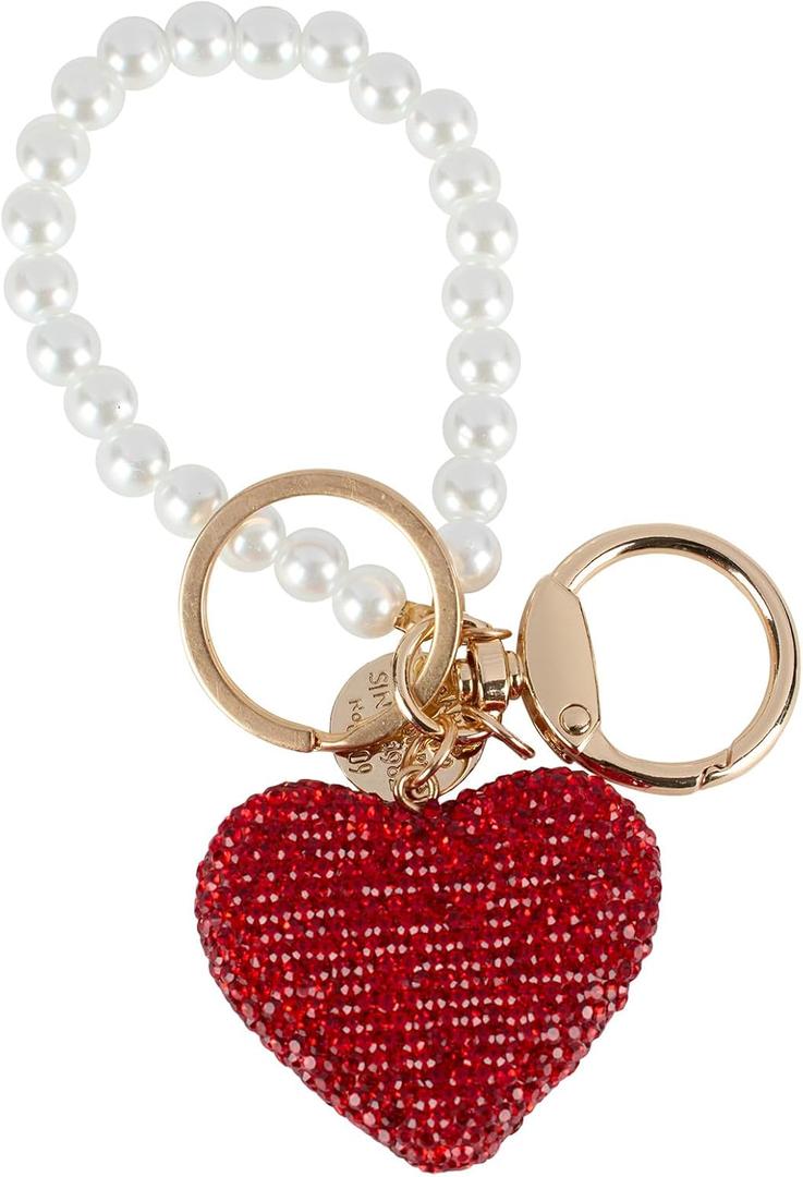 2 x Car Keychain for Women, Bling Rhinestone Heart Pearl Car Keychain for Decoration, Keychains Gifts for Valentine's Day Mother's Day Birthday Anniversary