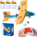 RC Plane, 2.4Ghz Remote Control Airplane with 3 Batteries & 6-axis Gyro Stabilizer, 2 Channel RTF PT-17 RC Toy, Easy to Fly for Beginners Kids Boys Girls Adults (Yellow)