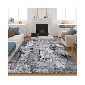 Rugcomf 8x10 Area Rug Washable Boho Rug Soft Non-Slip Non-Shedding Faux Wool Vintage Rug for Living Room, Farmhouse, Dining Room, Indoor, Kids Playroom, Grey and Black