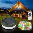 Anpro Solar Camping String Lights 4 in 1, 32.8Ft Ultra Long Multi-Color LED String, 3600mAh Solar Powered and USB Rechargeable Light with Remote Control, Portable Camping Light for Hiking, Decoration
