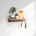 Key Holder Wall Mount Shelf and Hook Key Holder for Wall with 9 Hooks and Mail Organizer Tray Key Hanger Wall Mount for Entryway (Natural Wood)