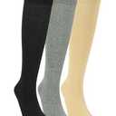 HiColorful 3 Pairs Knee High Cotton Support Socks for Women & Men–Soft Stretch Fit, Breathable Comfort–Ideal for Work Travel Everyday Wear Black/ Grey/ Beige Small