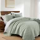 WDCOZY 100% Cotton King Size Quilt Set - Sage Green Pre-Washed Soft Lightweight Modern Bedspread, Farmhouse Country Rustic Coverlet, Textured Like Linen, Shabby Chic Gauze Bedding, 3 Pieces Sage, King (106"x96")