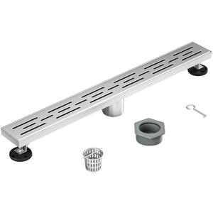 24 Inch Rectangular Linear Shower Drain Set with Brick Pattern Grate, 304 Stainless Steel Bathroom Floor Drain with Hair Catcher, Shower Floor Drain Includes Adjustable Leveling Feet