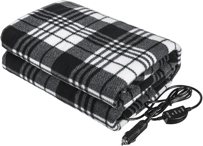 MAXEVE Faux Fur Heated Electric Blanket, 50"x60" Fast Heating Warming Throw Blankets with 8 Heating Levels & 8 Hours Auto Off with Over-Heat Protection & ETL Certified, Plaid Black