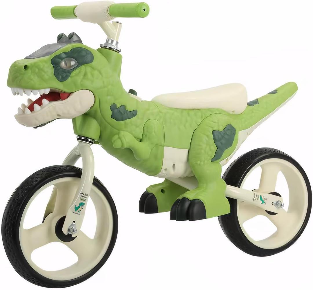 Dinosaur-Themed Toddler Balance Bike Toys for 2-7 Year Old Girls & Boys - Music & Lighting Effects, No-Pedal Training Bike, Best Gifts for Kids with Carbon Steel Frame & Adjustable Handlebar (Green)